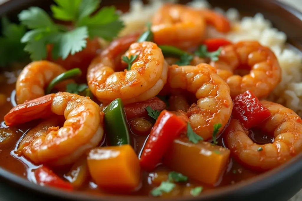 Delicious Shrimp Creole with a rich tomato-based sauce and white rice