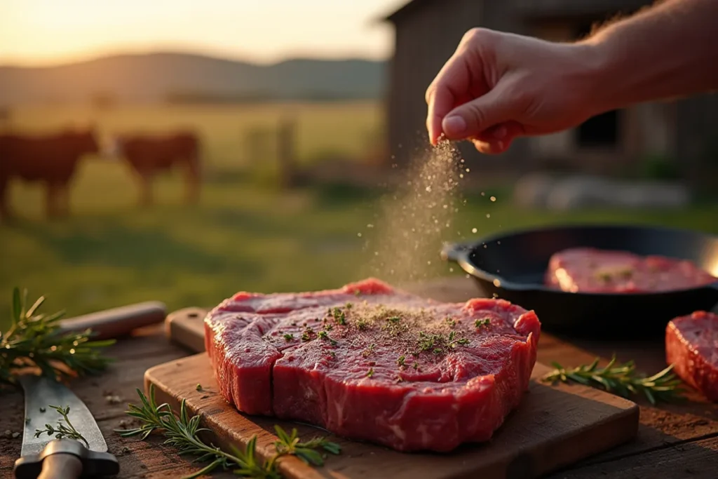 Step-by-step guide on how to cook a cowboy steak, showing grilling and searing process