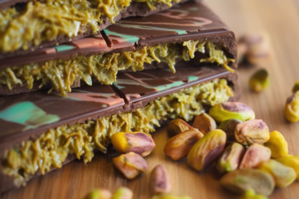 How to make Dubai chocolate bar recipe with rich dark chocolate and edible gold leaf.