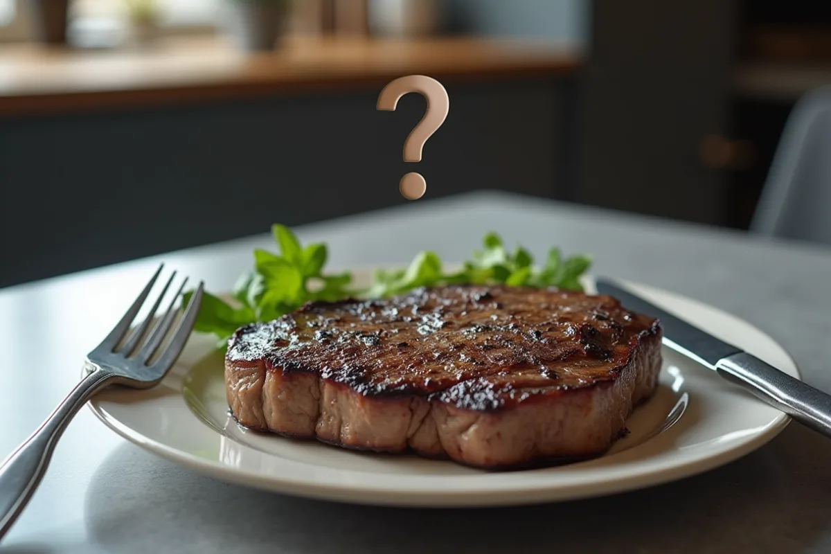 Grey steak on a plate, raising questions about food safety