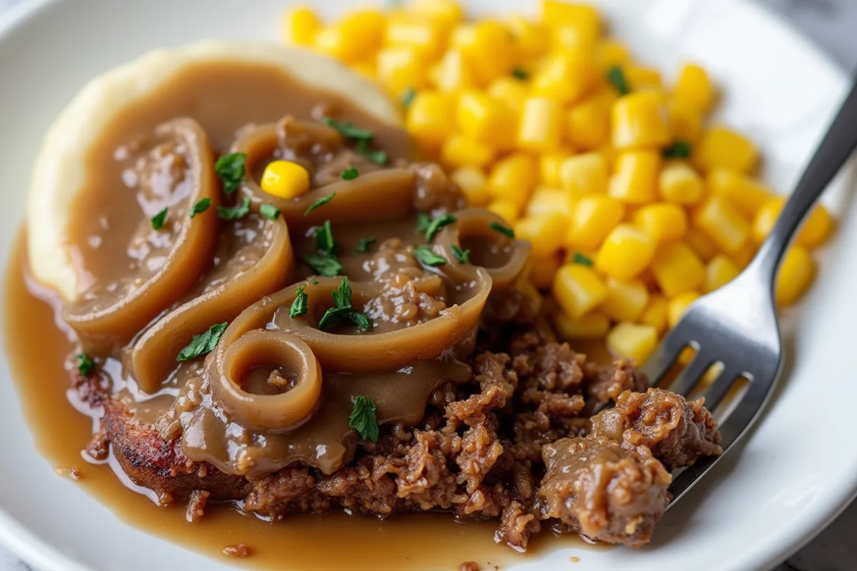 Slow Cooker Cube Steak served with mashed potatoes and vegetables, perfect for a comforting family dinner.