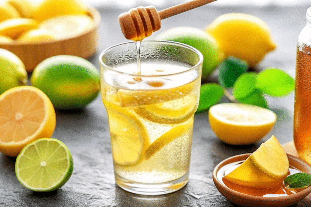 Brazilian Mounjaro Recipe in a clear glass with lime and Himalayan salt