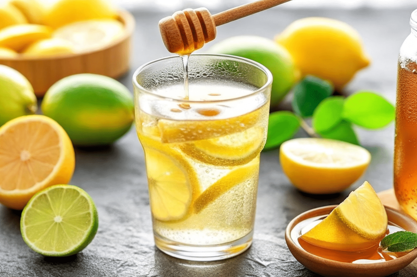 Brazilian Mounjaro Recipe in a clear glass with lime and Himalayan salt