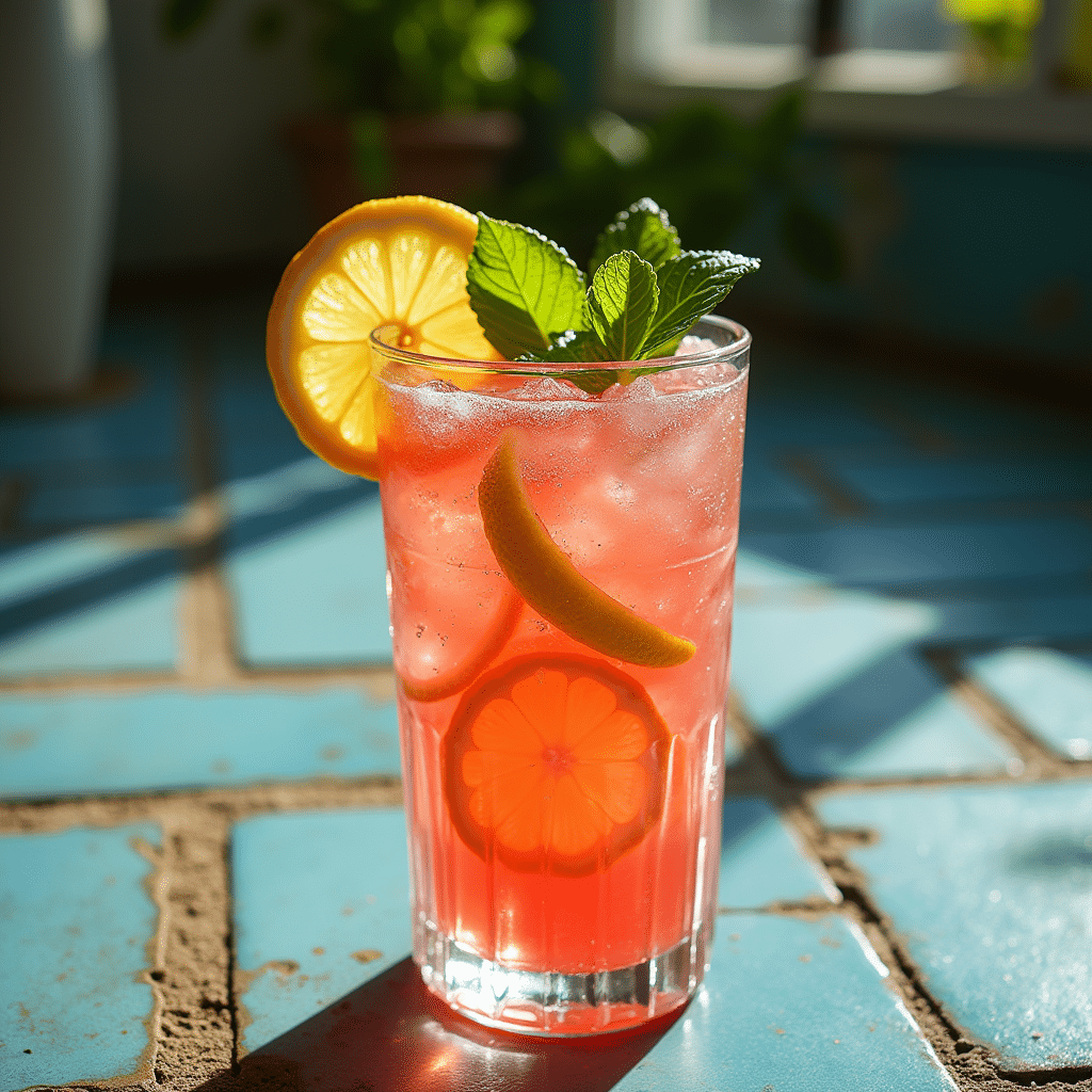 bright drink with pink salt lemon and mint