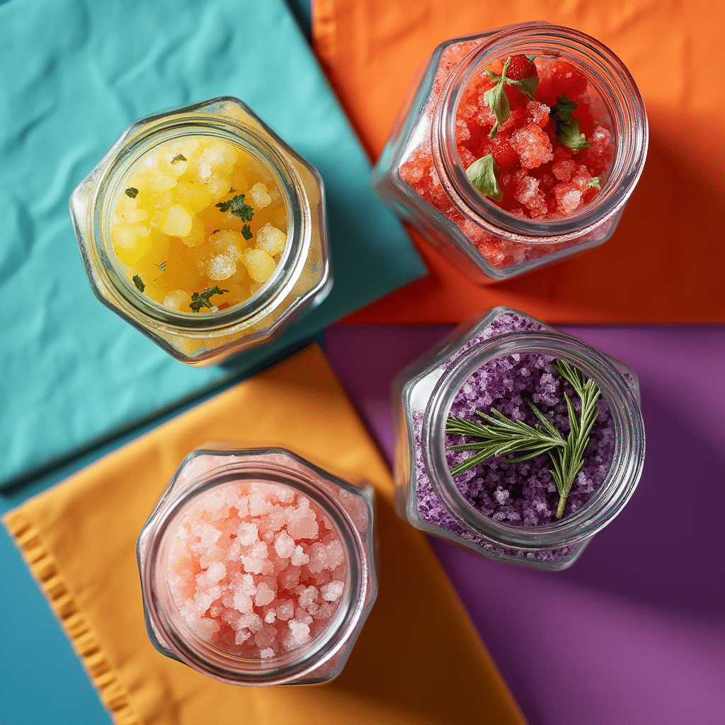 colorful DIY infused pink salt recipes in jars