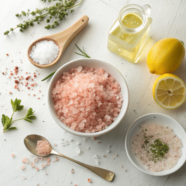 Japanese Pink Salt Recipe ingredients flat lay