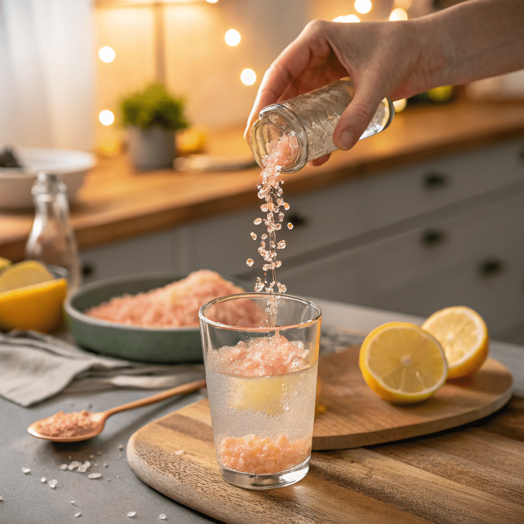 Adding pink salt to a detox drink for weight loss