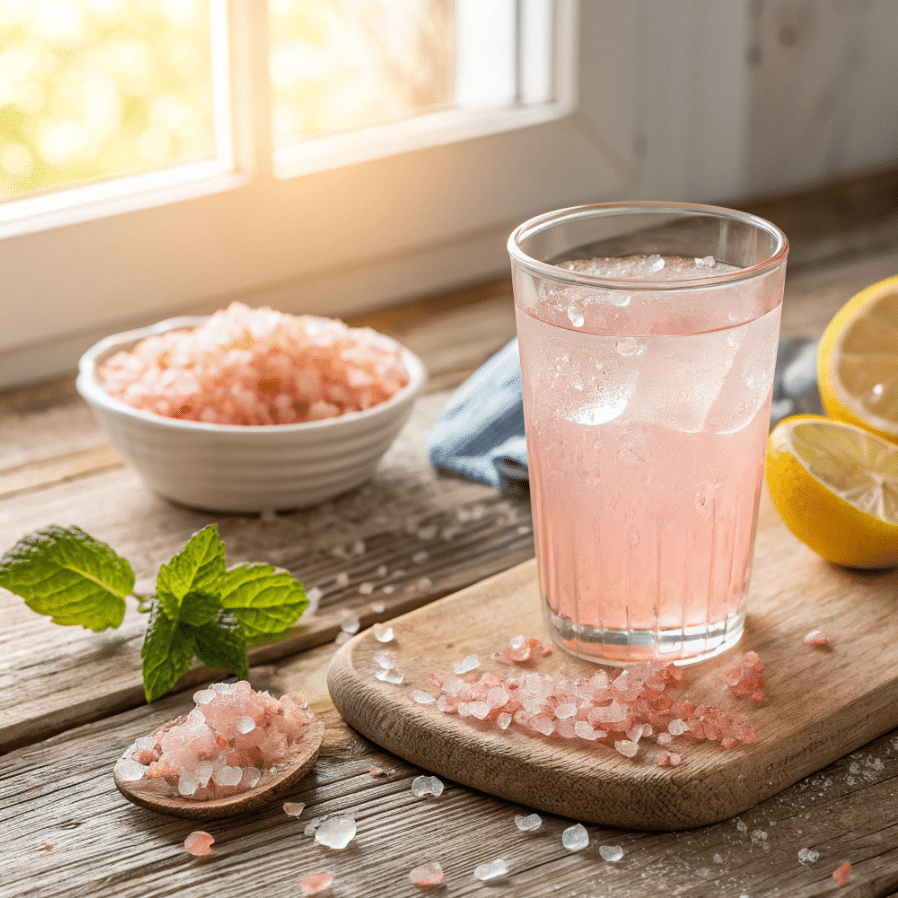 vibrant pink salt trick recipe drink with lemon